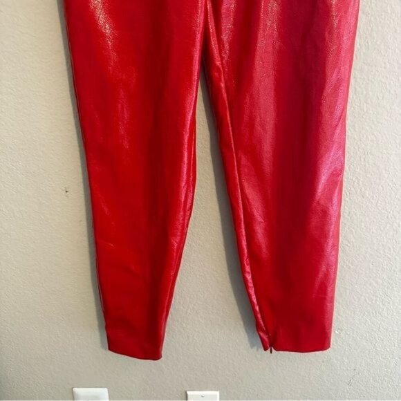 Bcbgmaxazria Size Xxs Red Faux Leather Fold Over Waist Peplum Pants - Picture 5 of 12